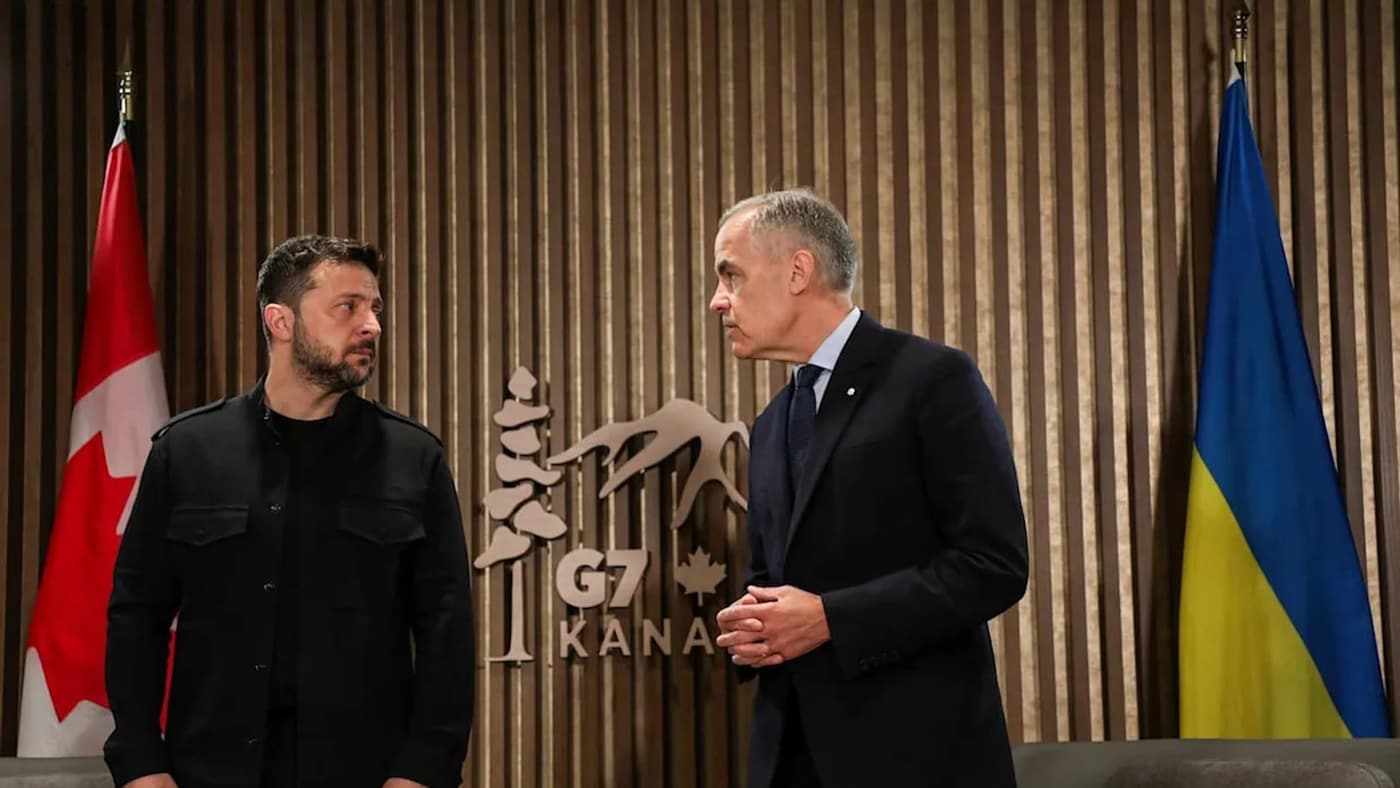 Volodymyr Zelensky durante un incontro con il primo ministro canadese Mark Carney, fotografia di repertorio.