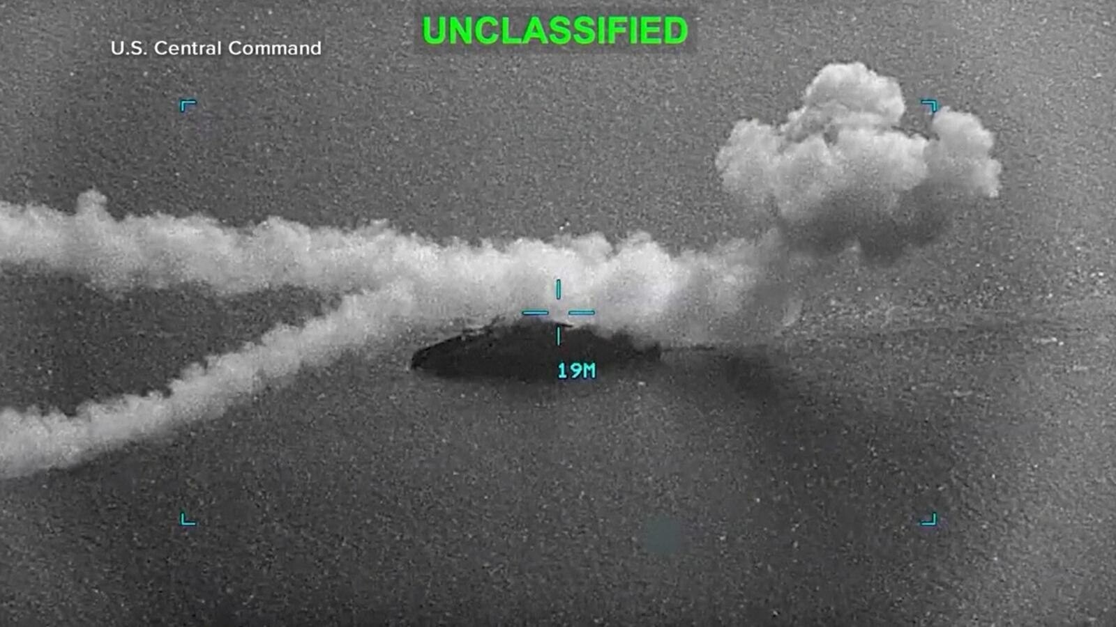 Fotogramma del Comando Centrale statunitense durante un attacco navale contro una nave iraniana