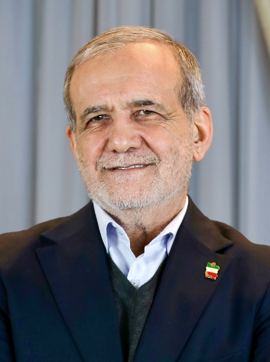 Il presidente iraniano Masoud Pezeshkian durante un intervento ufficiale