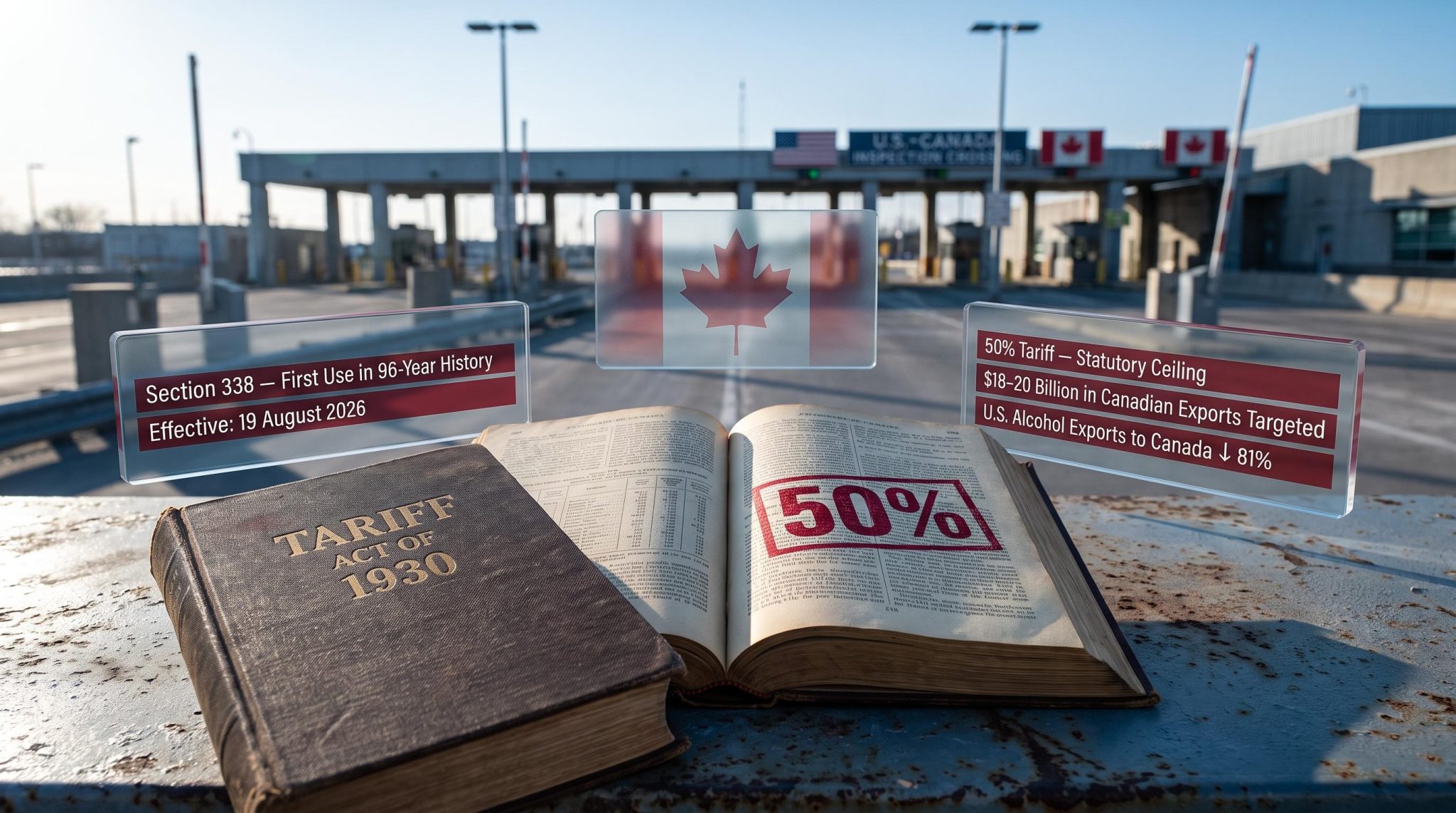 Valico tra Stati Uniti e Canada illustrato con riferimenti ai nuovi dazi